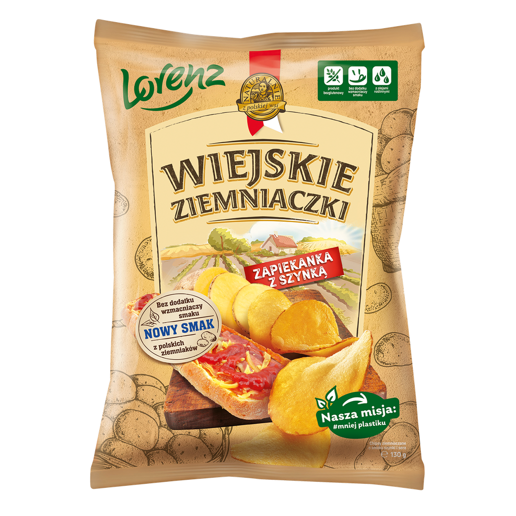 CHIPSY LORENZ WIEJSKIE ZIEMNIACZKI ZAPIEKANKA Z SZYNKĄ 130G