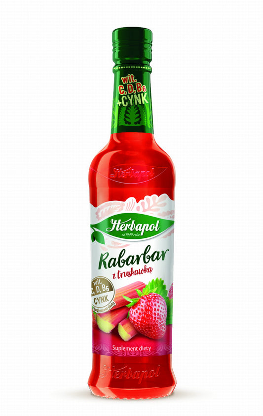 SYROP HERBAPOL SMAKI SŁOŃCA RHARBAR Z TRUSKAWKĄ 420ML
